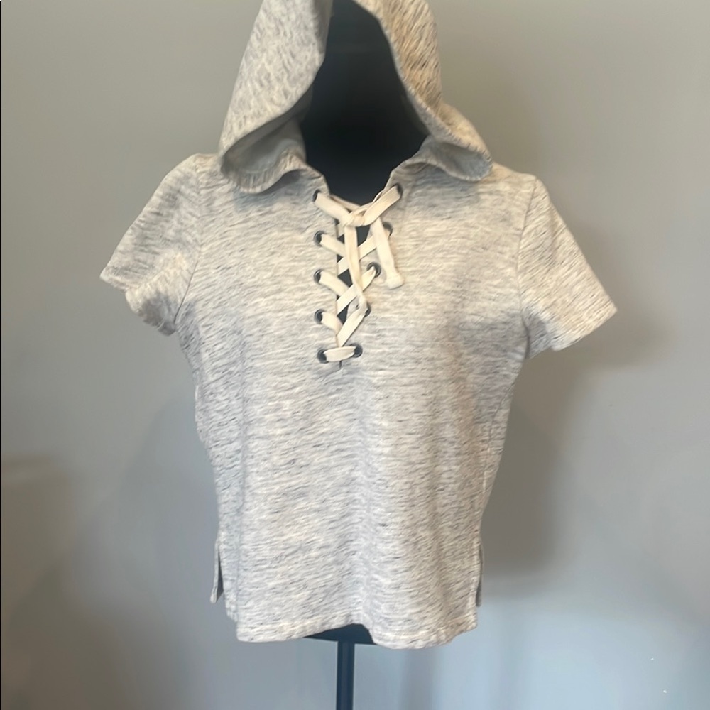 Gray Lace-Up Hoodie Top short sleeve madewell brand
